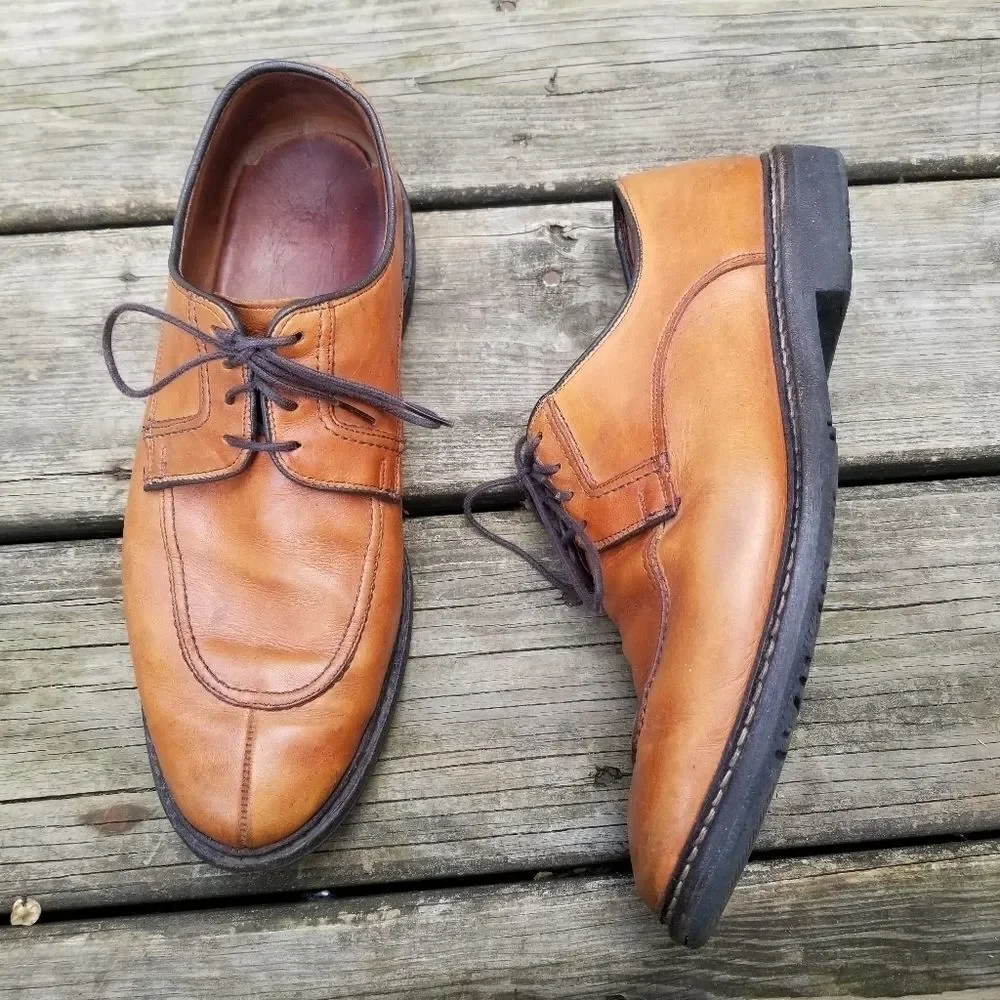 Allen Edmonds Split Front Moc Toe‎ Oxfords Derby Tan Leather Casual Dress 10 D